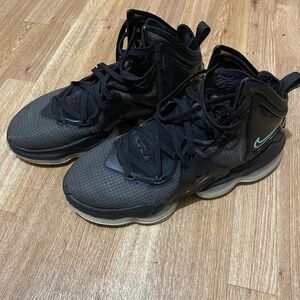 Nike Black and Teal LBJ 19 High-Top Basketball Shoes